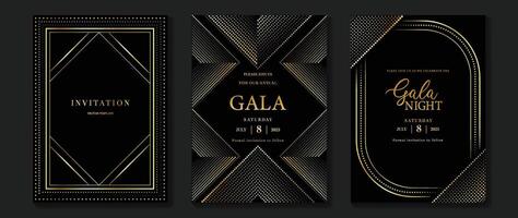 lusso invito carta sfondo . d'oro elegante geometrico forma, oro Linee pendenza su buio sfondo. premio design illustrazione per gala carta, mille dollari apertura, nozze, festa invito. vettore