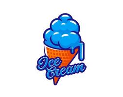 gelato dolce, blu ghiaccio crema cialda cono icona vettore
