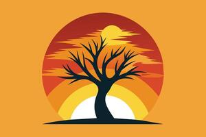 dinamico tramonto albero icona minimalista illustrazione vettore