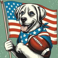 un' cane Tenere americano bandiera e calcio Vintage ▾ inciso stile vettore
