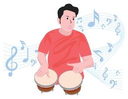ragazzo giocando bongo batteria - musicale roccia gruppo musicale illustrazione vettore