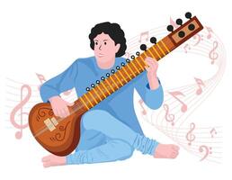 donna giocando sitar - musicale roccia gruppo musicale illustrazione vettore
