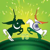 India vs Pakistan cricket incontro. creativo illustrazione di partecipante paesi bandiere isolato con cavaliere cavallo ciclista concetto vettore