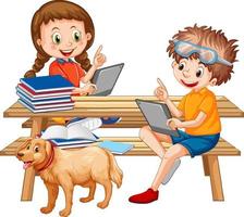 bambini che usano il laptop per l'istruzione vettore