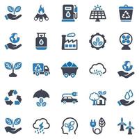 set di icone di ecologia - illustrazione vettoriale. ecologia, crescere, piantare, riciclare, riciclare, energia, potere, icone. vettore