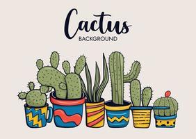 sfondo colorato cactus disegnato a mano vettore