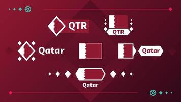 set di bandiera del qatar e testo sullo sfondo del torneo di calcio 2022. illustrazione vettoriale modello di calcio per banner, carta, sito web. colore bordeaux bandiera nazionale qatar