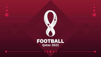 Qatar 2022 disegno vettoriale di competizione calcistica. logo non ufficiale qatar 2022 su sfondo rosso bordeaux per striscioni, poster, kit di social media, modelli, tabellone segnapunti.