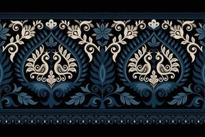 damasco senza soluzione di continuità sfondo geometrico etnico orientale ikat senza soluzione di continuità modello tradizionale design per sfondo, tappeto, sfondo, vestiario, avvolgere, batik, tessuto, illustrazione ricamo stile. vettore