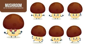 set di simpatici personaggi dei cartoni animati di funghi con diverse pose premium vector