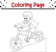 ragazzo equitazione bicicletta discesa strada colorazione pagina per bambini vettore