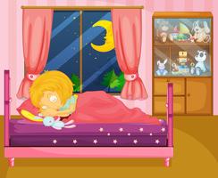 Una ragazza che dorme profondamente nella sua stanza vettore
