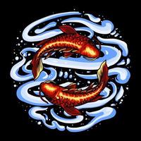 yin yang koi fish premium illustrazione vettoriale tshirt design