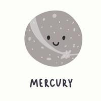 illustrazione del pianeta Mercurio con la faccia in mano in stile disegno vettore