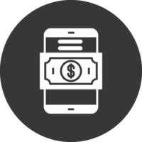 icona del glifo di pagamento mobile invertito vettore
