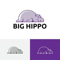 simpatico grande ippopotamo che dorme logo dello zoo degli animali dell'Africa vettore