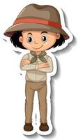 ragazza in costume da safari adesivo personaggio dei cartoni animati vettore