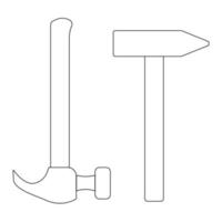 icona del contorno del martello, set di due martelli lineari di diversi tipi vettore