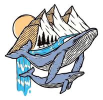 balena e illustrazione di montagna vettore