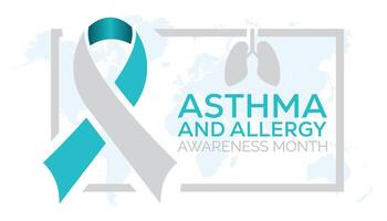 nazionale asma e allergia consapevolezza mese osservato ogni anno nel Maggio. modello per sfondo, striscione, carta, manifesto con testo iscrizione. vettore