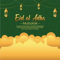 eid al adha mubarak islamico saluto carta sfondo vettore