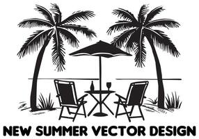 silhouette estate design palma albero rilassante uomo davanti tavolo e ombrello uomo spiaggia gratuito design vettore