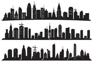 impostato di città silhouette nel un' piatto stile gratuito design vettore