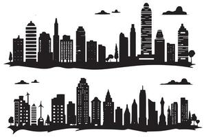 città skyline silhouette, paesaggio urbano impostare, nero isolato su bianca sfondo gratuito design vettore