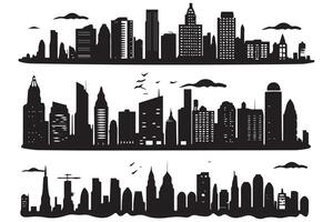 impostato di silhouette di città con nero colore illustrazione gratuito design vettore