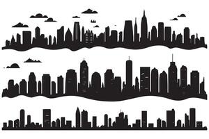 città skyline silhouette, paesaggio urbano impostare, nero isolato su bianca sfondo gratuito design vettore