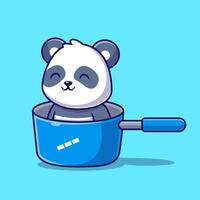carino panda seduta su padella cartone animato vettore