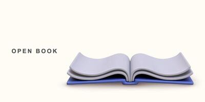 3d realistico blu Aperto libro su bianca sfondo. vettore