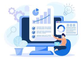 illustrazione grafico cartone animato personaggio di attività commerciale analisi vettore