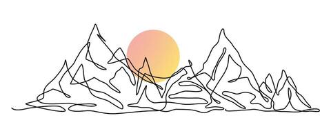singolo continuo linea arte illustrazione di montagna vettore