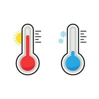 termometri caldo e freddo tempo metereologico nel piatto stile. vettore