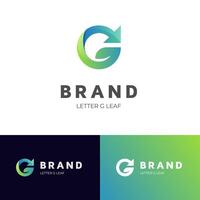 natura crescita logo icona design con foglia e lettera g, freccia su combinato per ecologia, attività commerciale finanza grafico elemento simbolo vettore