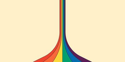 retrò arcobaleno colore a strisce sentiero orizzontale striscione. geometrico hippie arcobaleni prospettiva flusso Stampa. Vintage ▾ hippy stile astratto iridescente strisce. di moda Groovy minimo y2k colorato spettrale arte vettore