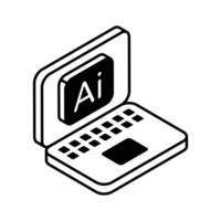 artificiale intelligenza il computer portatile isometrico icona, facile per uso e Scarica vettore