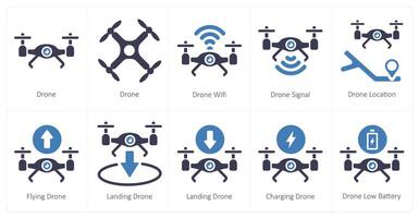 un' impostato di 10 fuco icone come drone, fuco Wifi, fuco segnale vettore