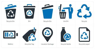 un' impostato di 10 ecologia icone come riciclare bidone, bidone, uso bidone vettore