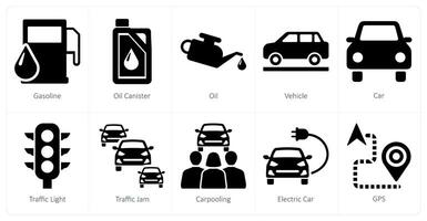 un' impostato di 10 auto icone come benzina, olio contenitore, olio vettore