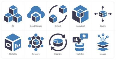un' impostato di 10 grande dati icone come 3d, nube Conservazione, ricaricare vettore