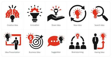 un' impostato di 10 idea icone come creativo idea, innovazione, Condividere idea vettore