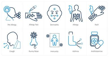 un' impostato di 10 allergia icone come animale domestico allergia, allergia test, dermatite vettore