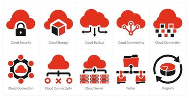 un' impostato di 10 grande dati icone come nube sicurezza, nube Conservazione, nube di riserva vettore