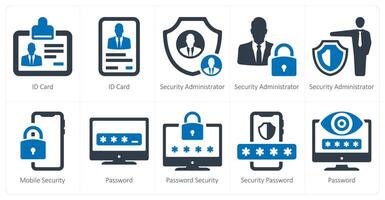 un' impostato di 10 sicurezza icone come id carta, sicurezza amministratore vettore
