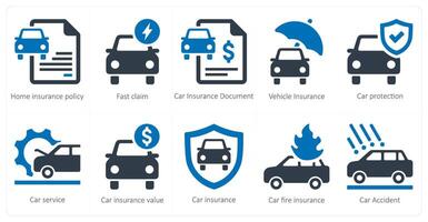 un' impostato di 10 assicurazione icone come casa assicurazione politica, veloce reclamo, auto assicurazione documento vettore