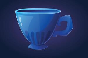 isolato cartone animato ceramica bevanda blu tè tazza. vettore