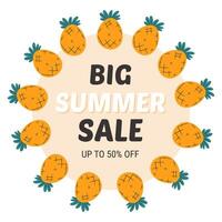 estate vendita striscione. promozione design con disegnato a mano ananas. vettore