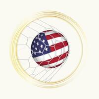 Stati Uniti d'America punteggio obiettivo, astratto calcio simbolo con illustrazione di Stati Uniti d'America palla nel calcio rete. vettore
